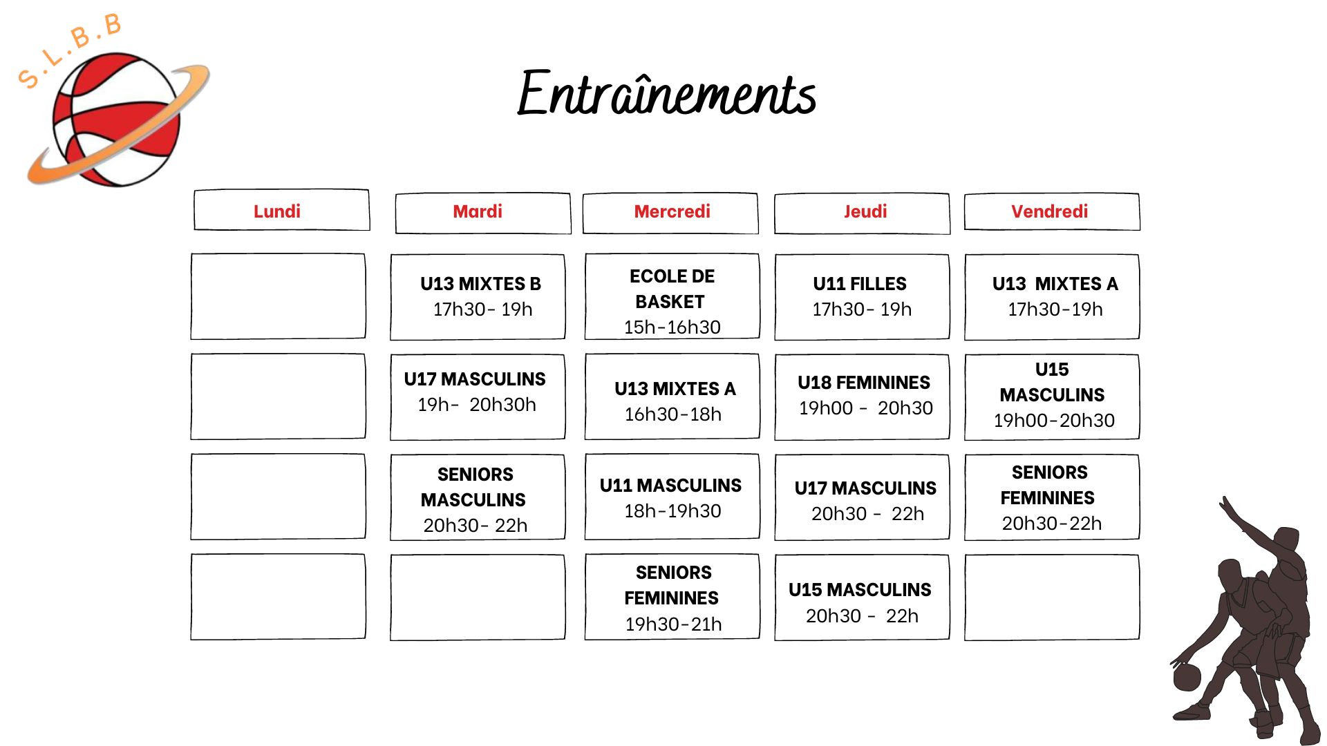 Calendrier SLBB Entraînements